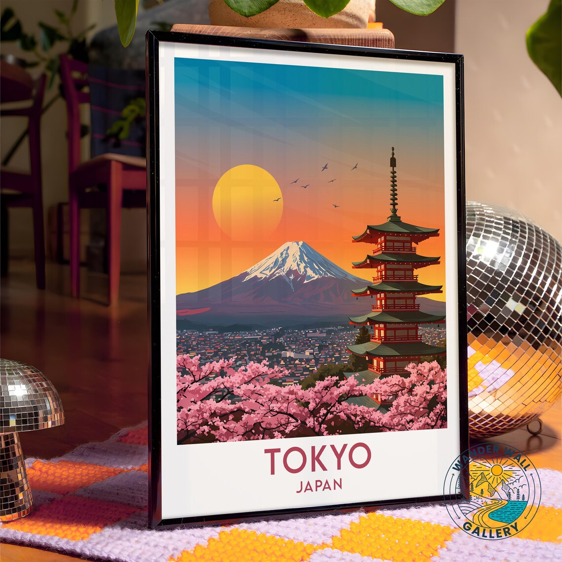 Tokyo Japan Fuji Pagoda Cherry Blossom City Sunset Travel Poster - Image 4