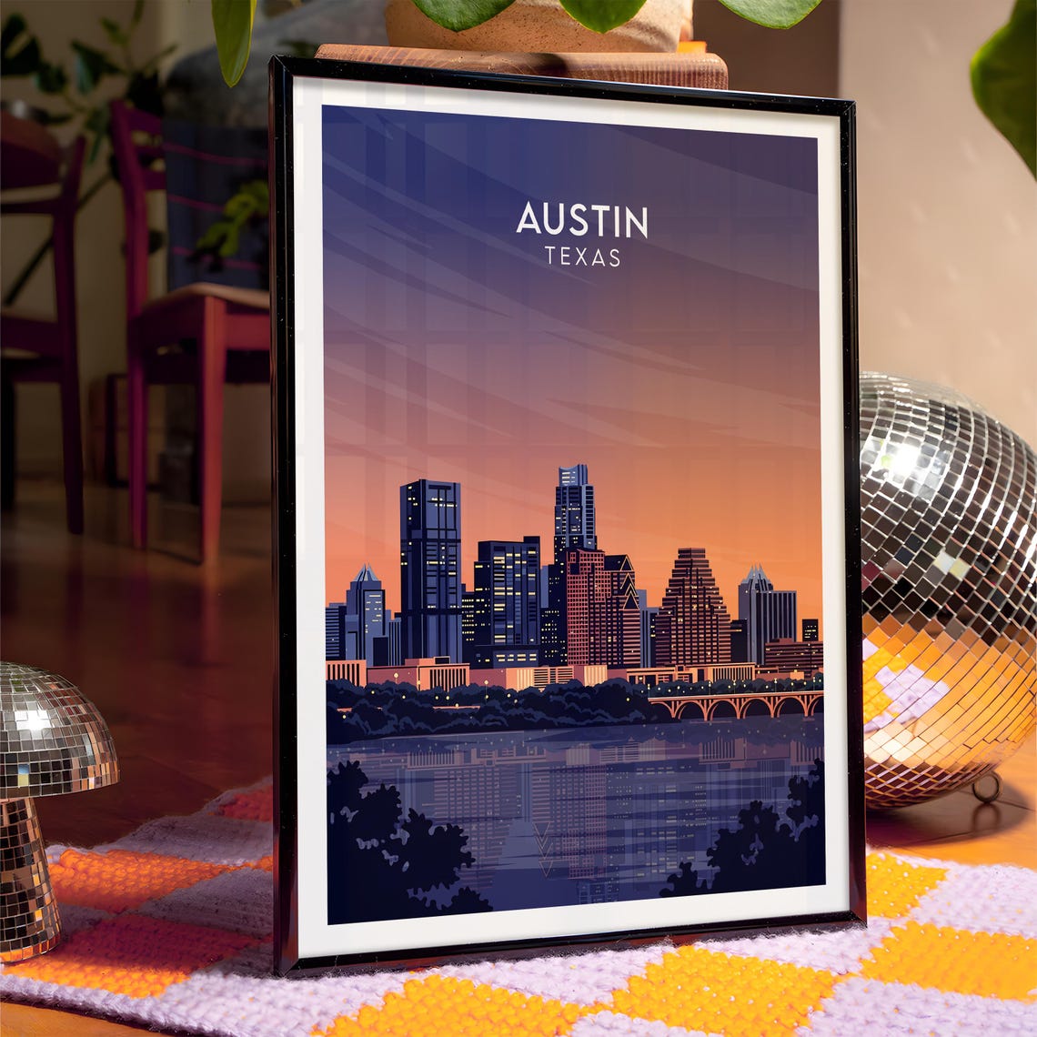 Austin Texas Sparkling City Lights Skyline Bridge Evening Poster - Image 4