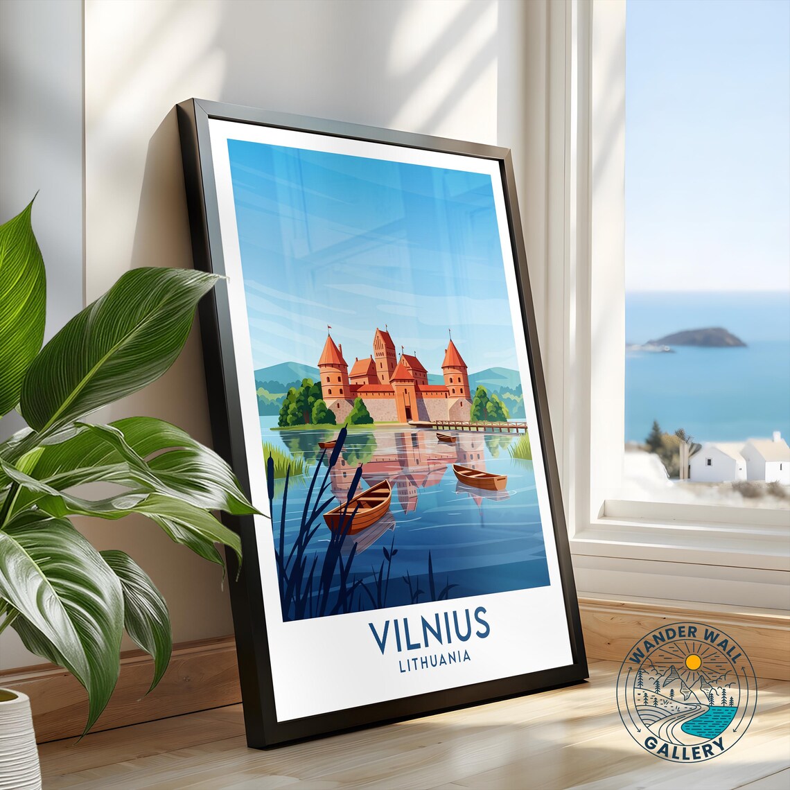 Vilnius Lithuania Island Castle Reflection Lake Travel Poster - Image 2