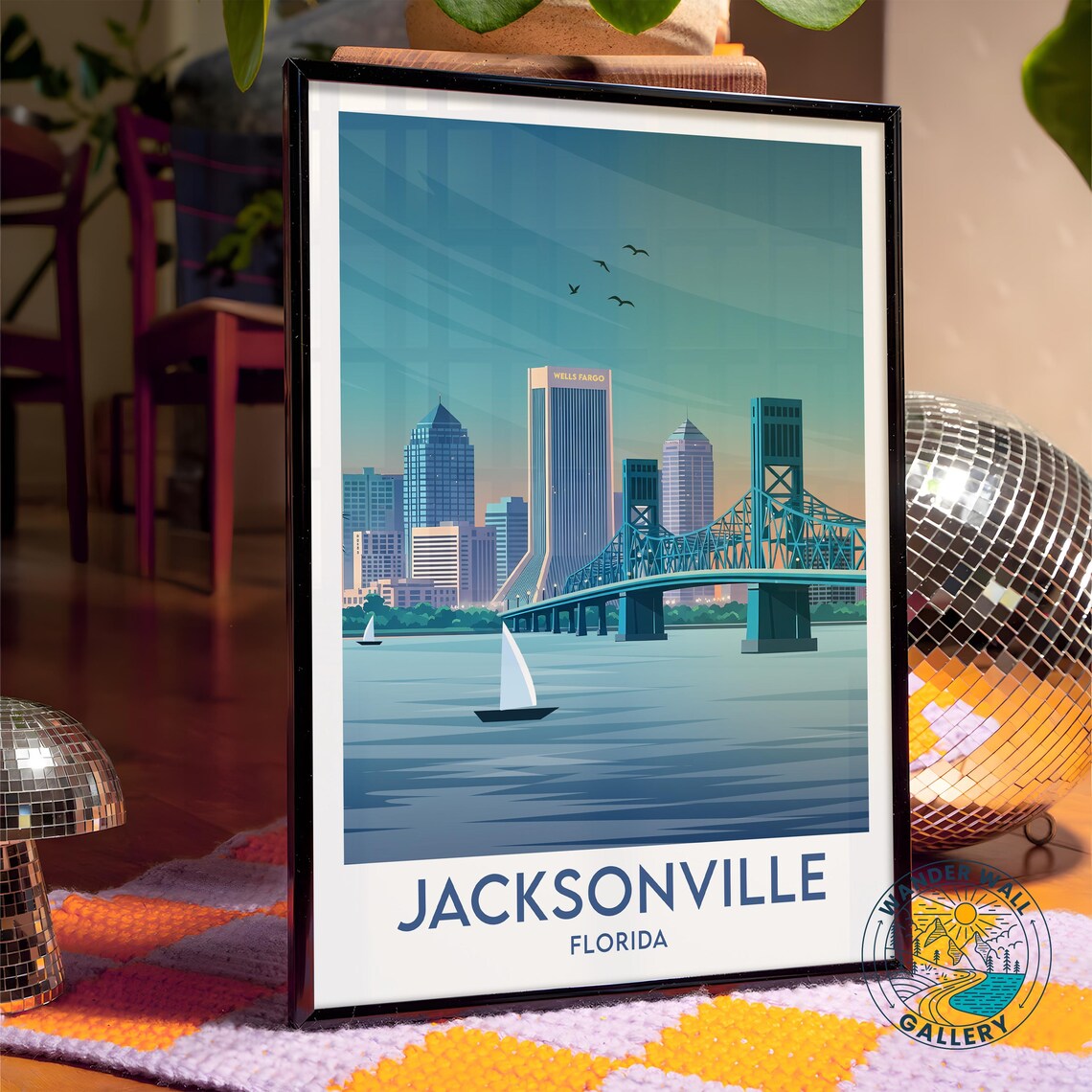 Jacksonville Florida Skyline and Main Street Bridge Travel Poster - Image 4