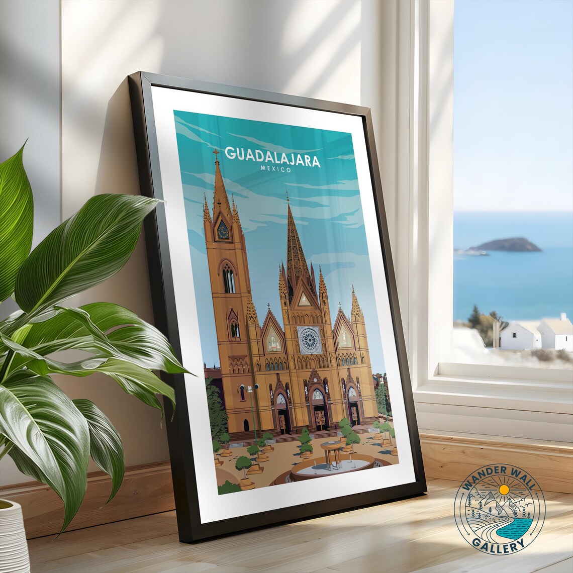 Guadalajara Mexico Gothic Church Twin Spires Clock Retro Travel Poster - Image 2