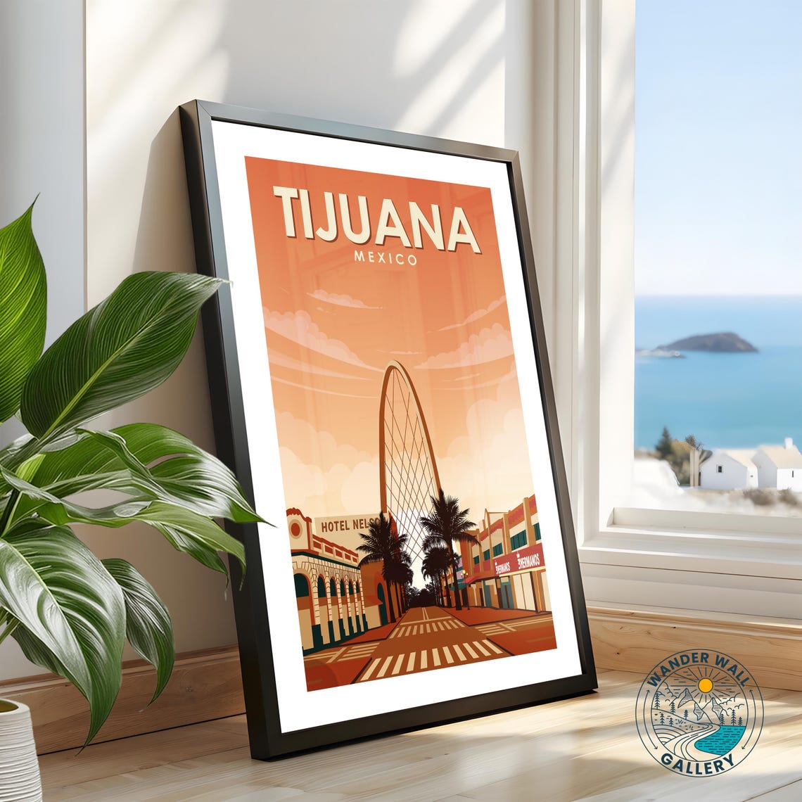 Tijuana Mexico Monumental Arch Avenida Palm Sunset Retro Travel Poster - Image 2