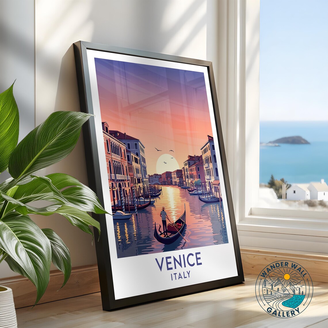 Venice Italy Sunset Canal Gondolier Romantic Vintage Travel Poster - Image 2