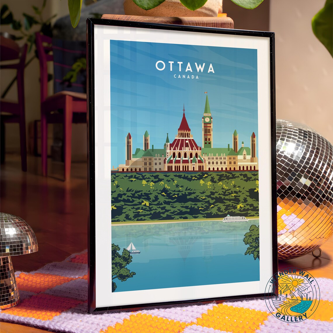 Ottawa Canada Parliament Buildings River Retro Travel Poster - Image 4