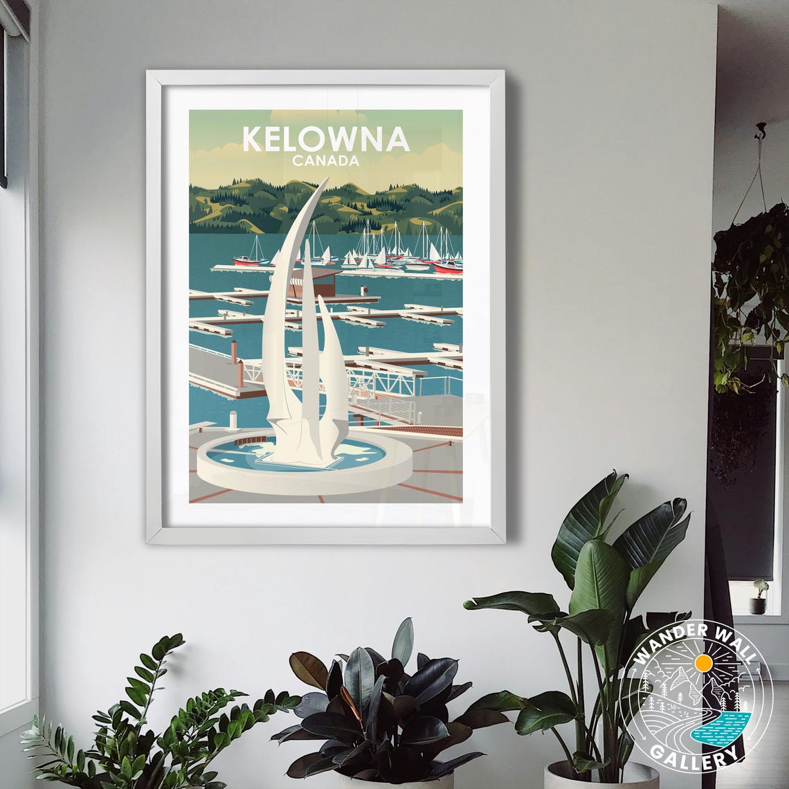 Kelowna Canada Marina with Sail Sculpture Vintage Travel Poster - Image 3