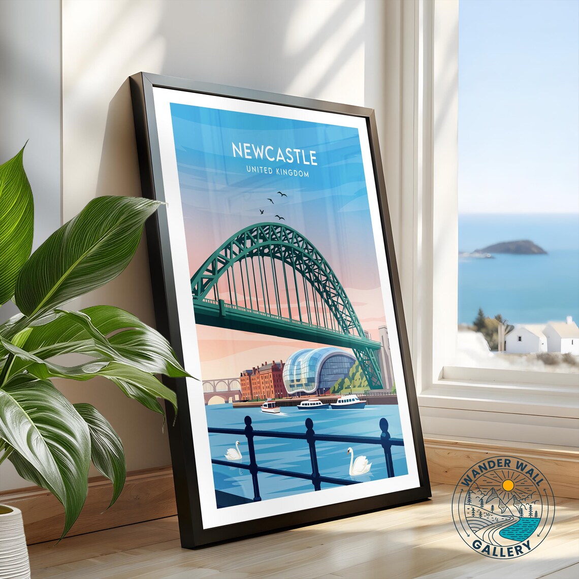 Newcastle United Kingdom Tyne Bridge Sunset Vintage Travel Poster - Image 2