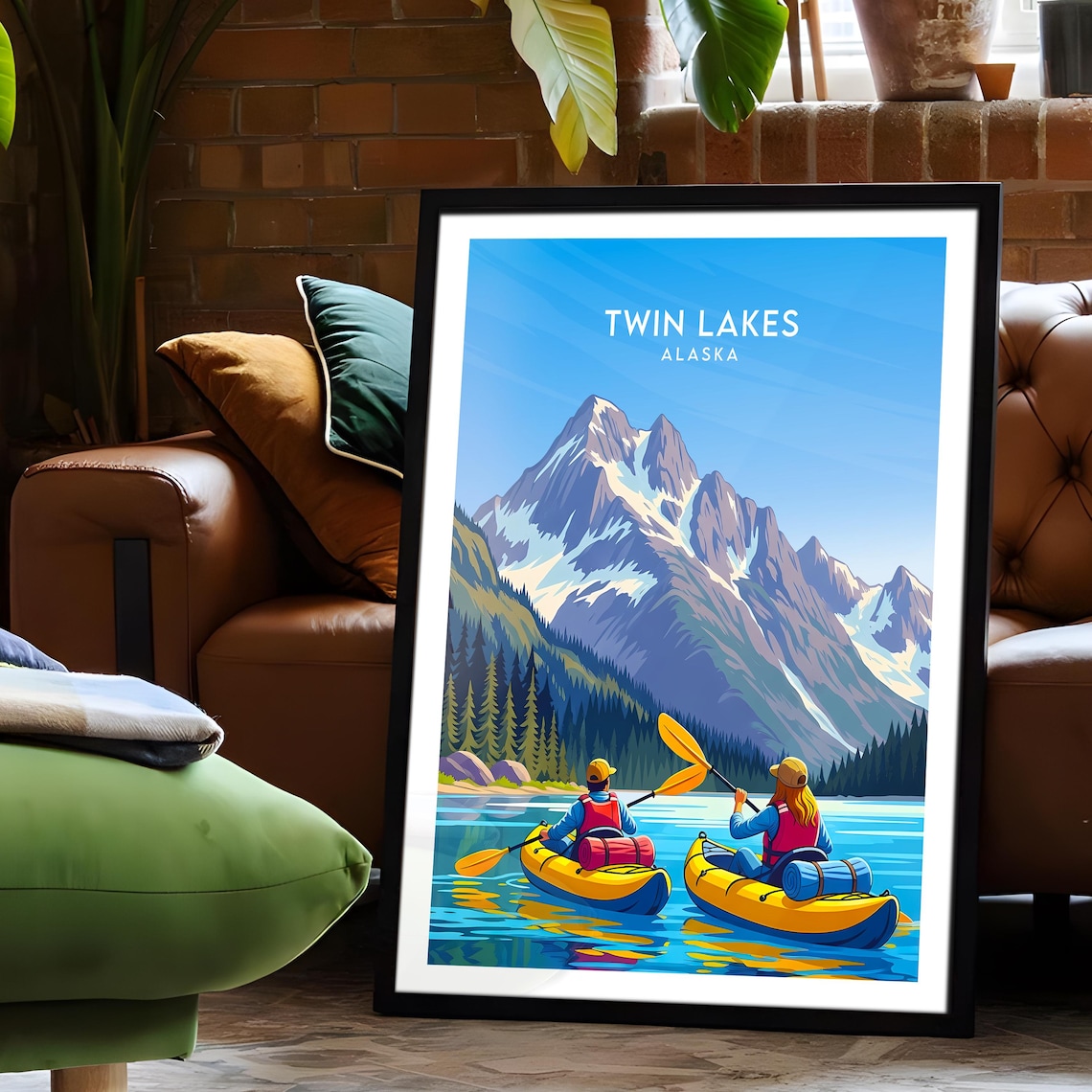Twin Lakes Alaska Kayak Adventure Snowcapped Mountain Lake Poster - Image 6
