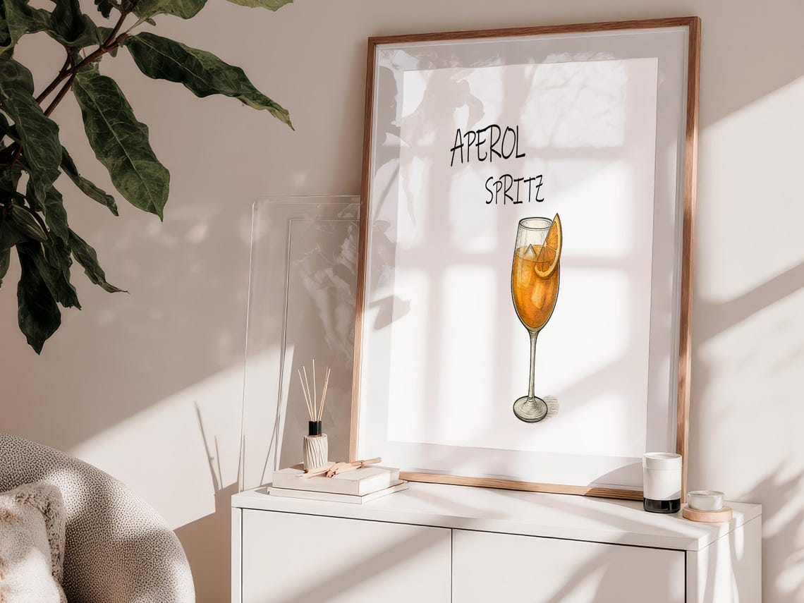 Aperol Spritz Cocktail Hand Drawn Illustration Kitchen Bar Poster