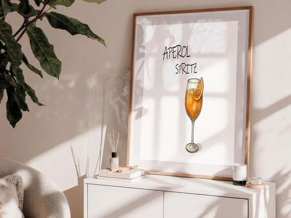 Aperol Spritz Cocktail Hand Drawn Illustration Kitchen Bar Poster