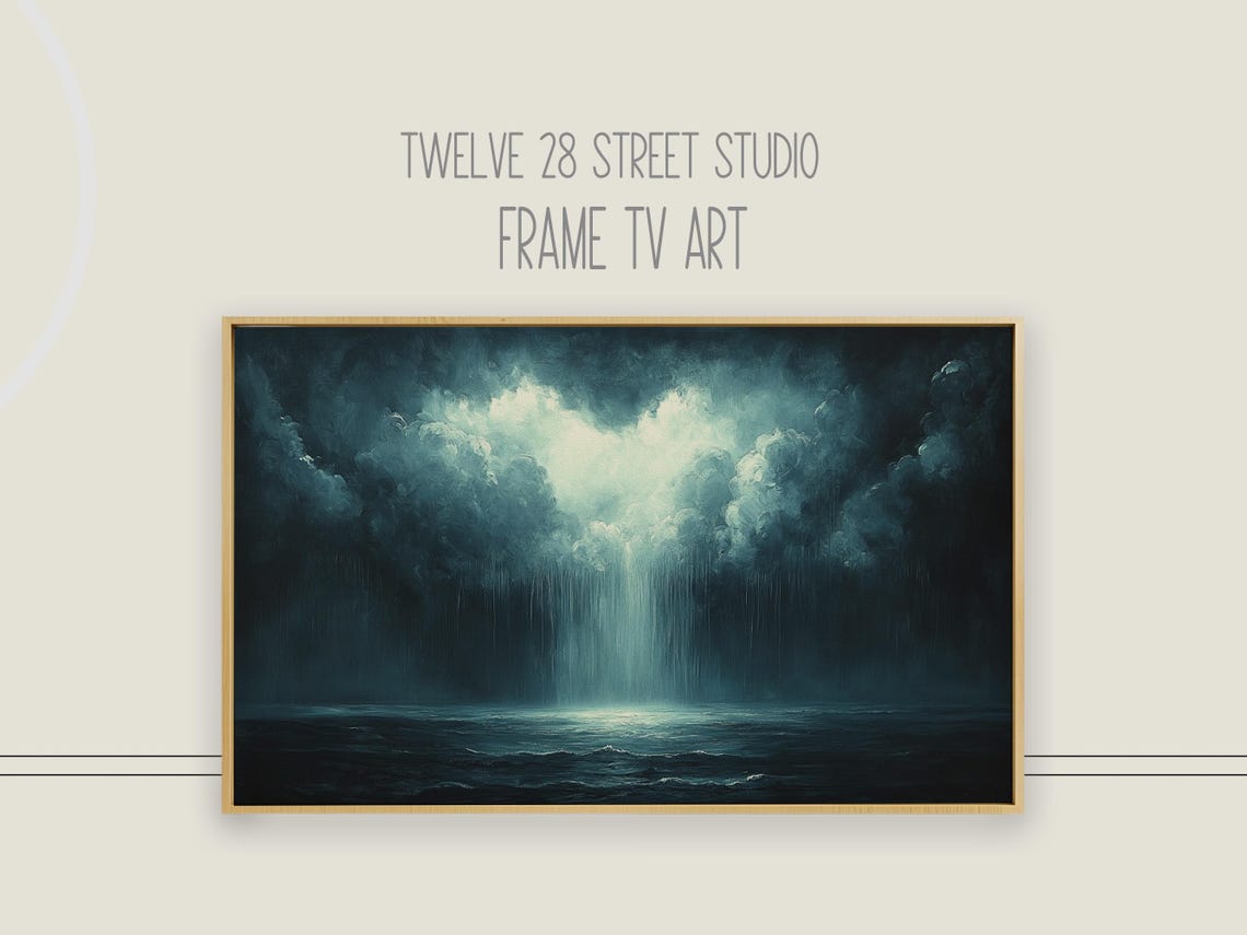 Stormy Ocean Rain Shaft Dramatic Dark Seascape Moody Art Print