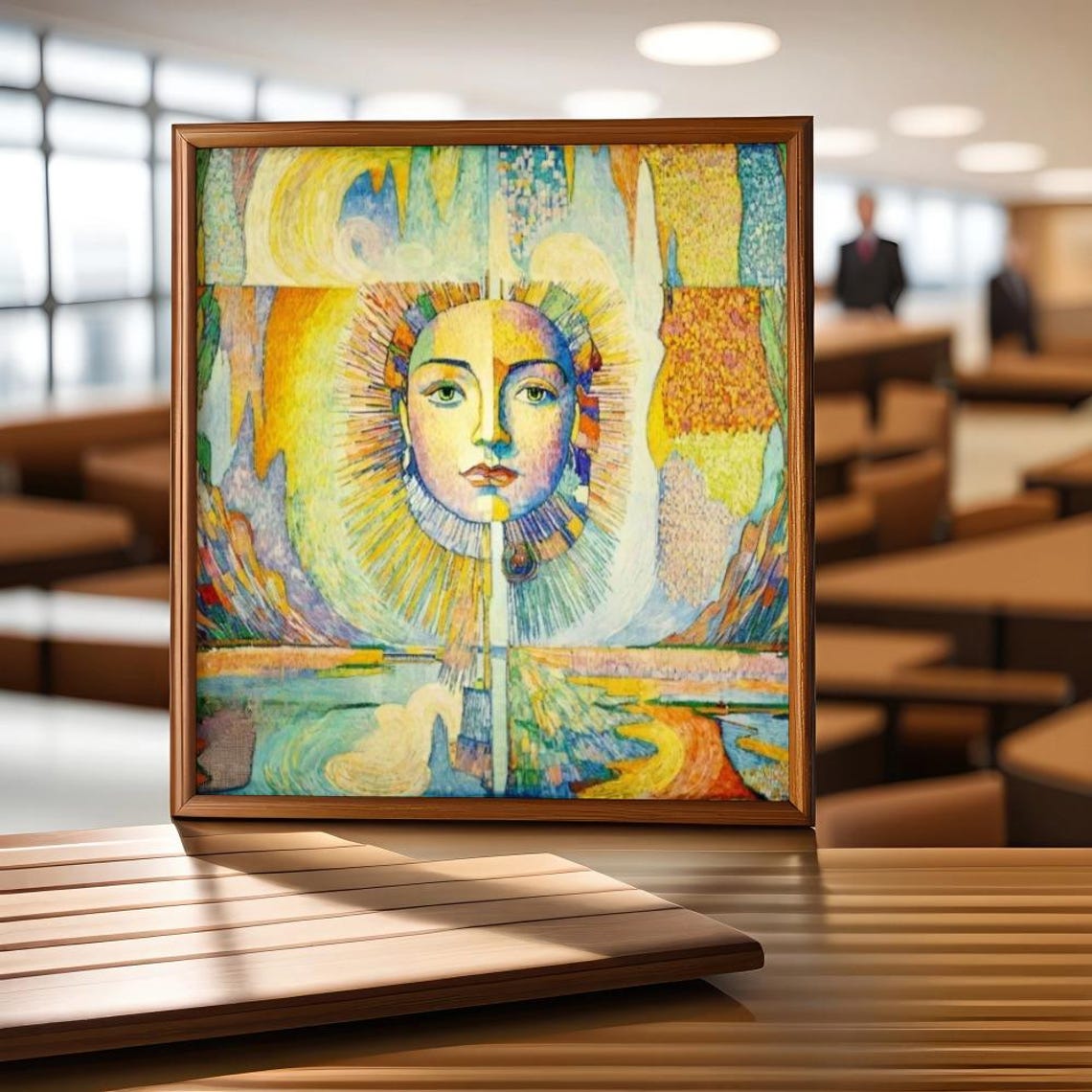 Radiant Sun Face Portrait In Warm Pointillist Surreal Artwork Poster