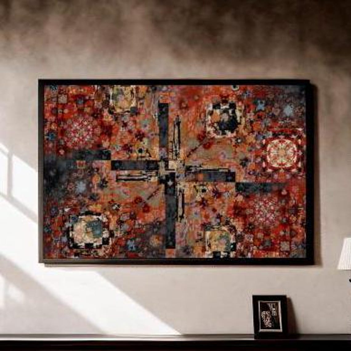 Rustic Red Crossroads Abstract Textured Mandala Modern Art Poster