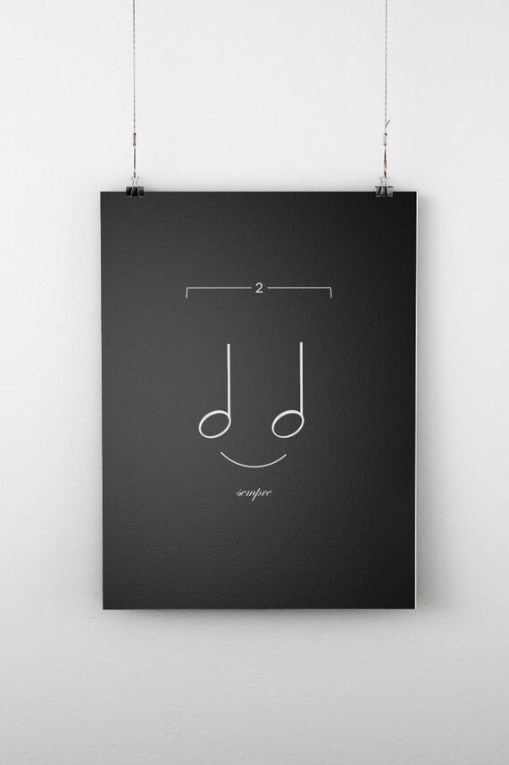 Sempre Duplet Half Notes Smile Minimalist Music Line Art Black Poster