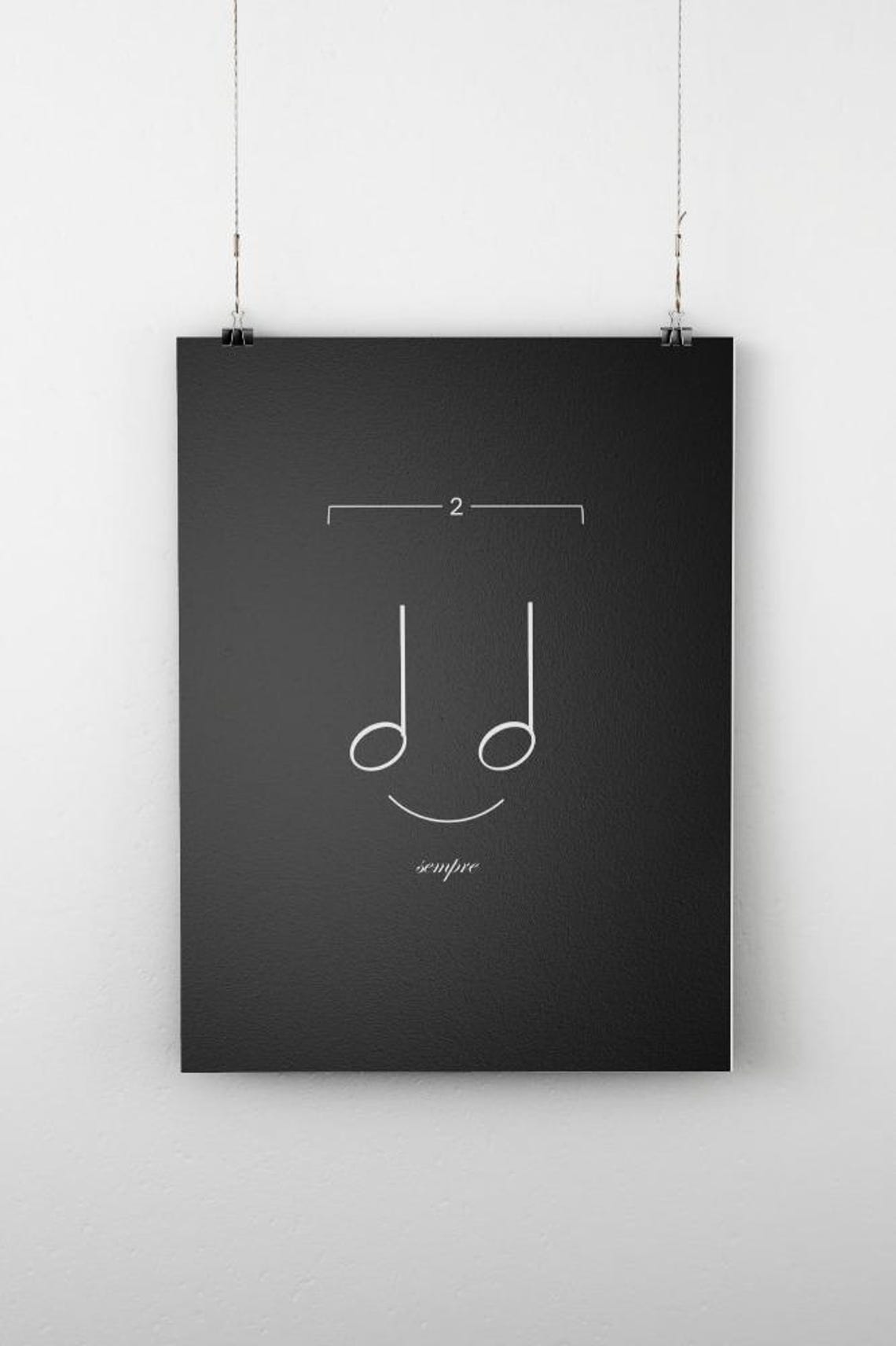Sempre Duplet Half Notes Smile Minimalist Music Line Art Black Poster