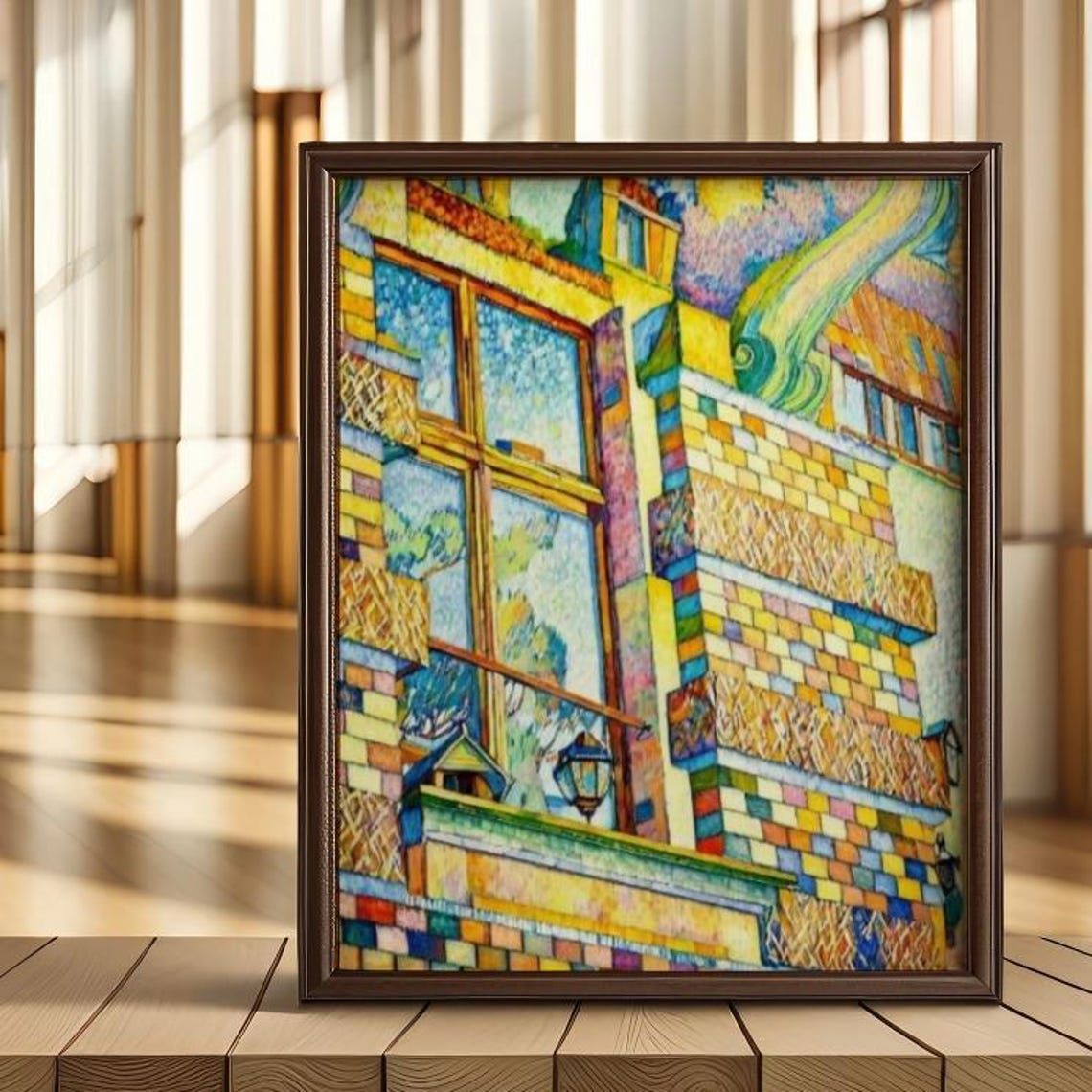Historic Facade Windows Close Up Mosaic Post Impressionist Art Poster
