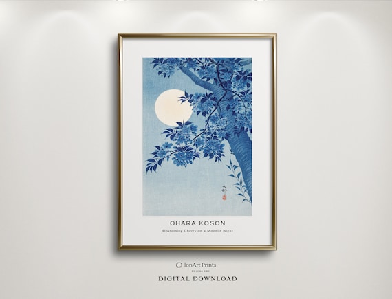 Ohara Koson Blossoming Cherry Moonlit Night Japanese Woodblock Art Poster
