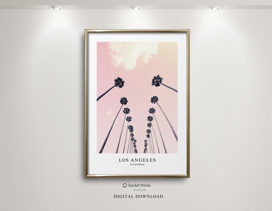 Los Angeles California Palm Tree Avenue Pink Sky Retro Travel Poster