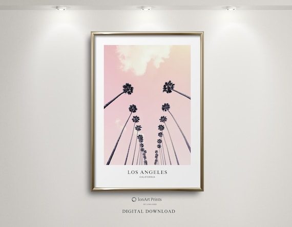 Los Angeles California Palm Tree Avenue Pink Sky Retro Travel Poster