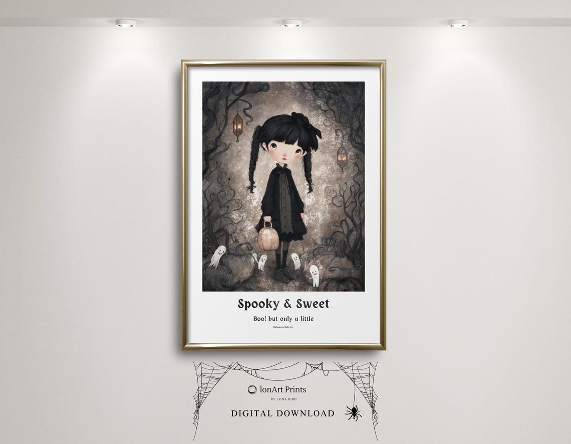Spooky and Sweet Halloween Girl Poster Cute Gothic Nursery Art