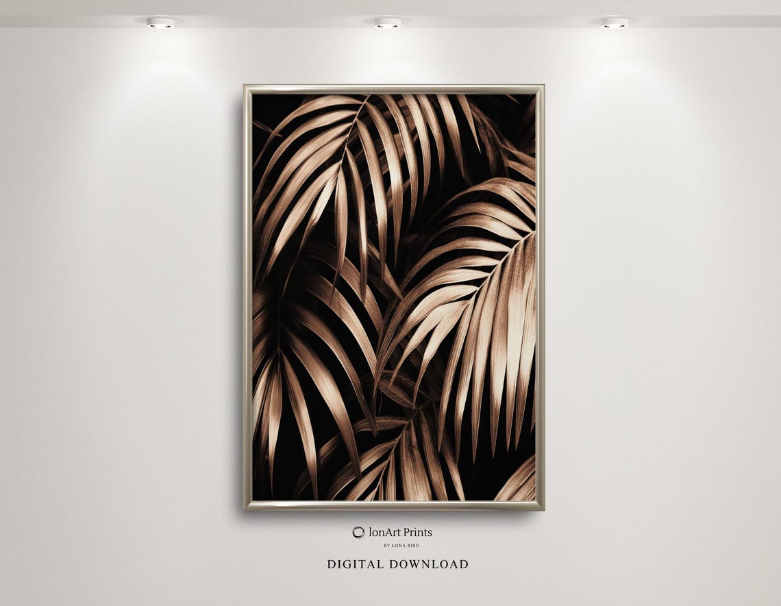 Golden Palm Wall Art Luxury Botanical Tropical Minimalist Decor Modern Nature Print Black And Gold Artwork