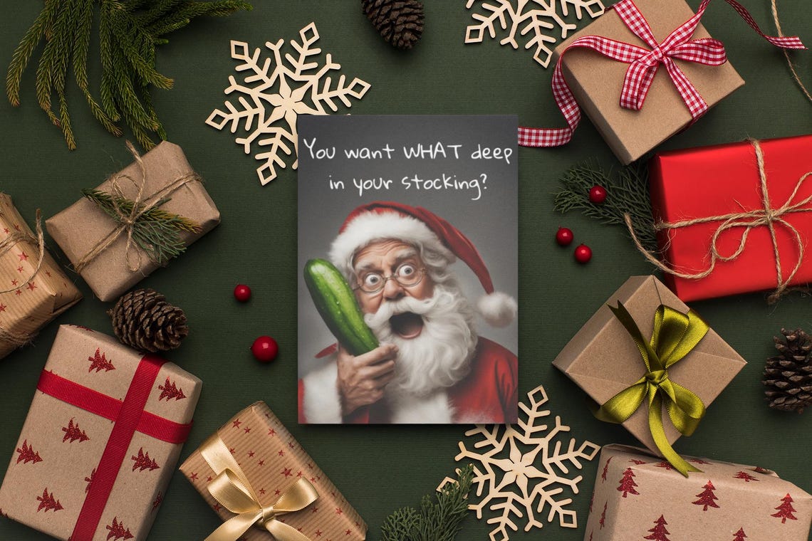 Cheeky Santa Stocking Humor Adult Christmas Card Design Poster - Image 2