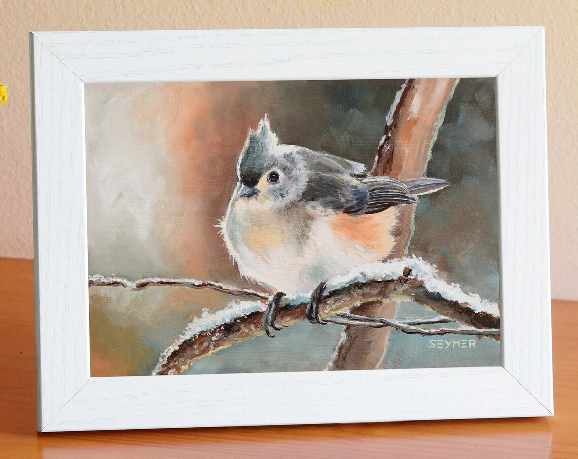 Vintage Titmouse Bird Oil Painting Wildlife Art Print - Image 4