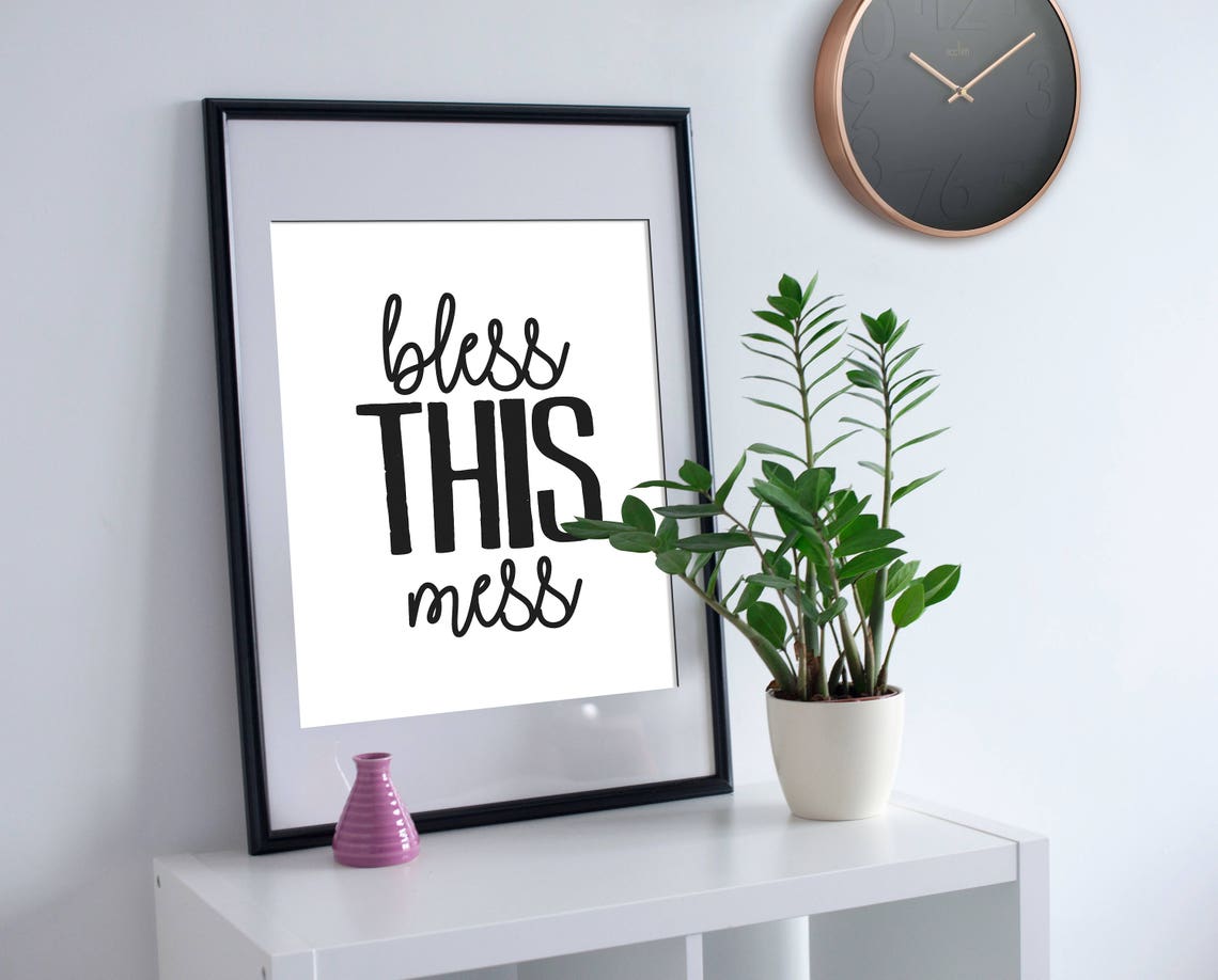 Bless This Mess Cute Farmhouse Style Quote Typography Wall Art - Image 2