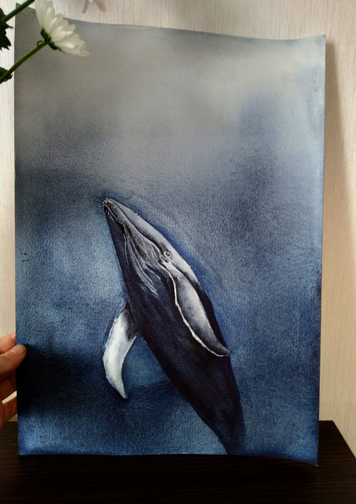 Humpback Whale Diving Watercolor Deep Sea Marine Life Art Poster - Image 4