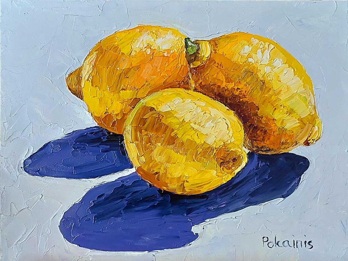 Lemon Original Oil Painting Impasto Oil Painting Fruit Wall Art Vegetables Artwork Still Life Painting Lemon Wall Art Citrus Painting