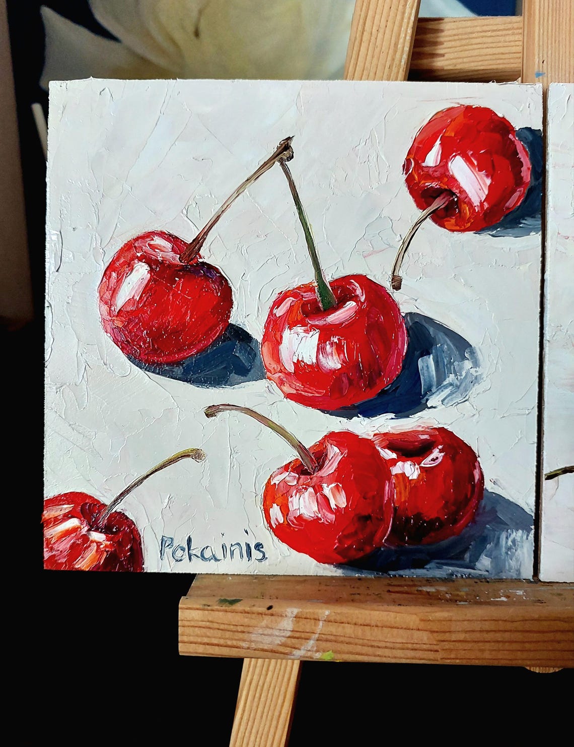 Scattered Red Cherries Impasto Oil Painting Poster Still Life - Image 5