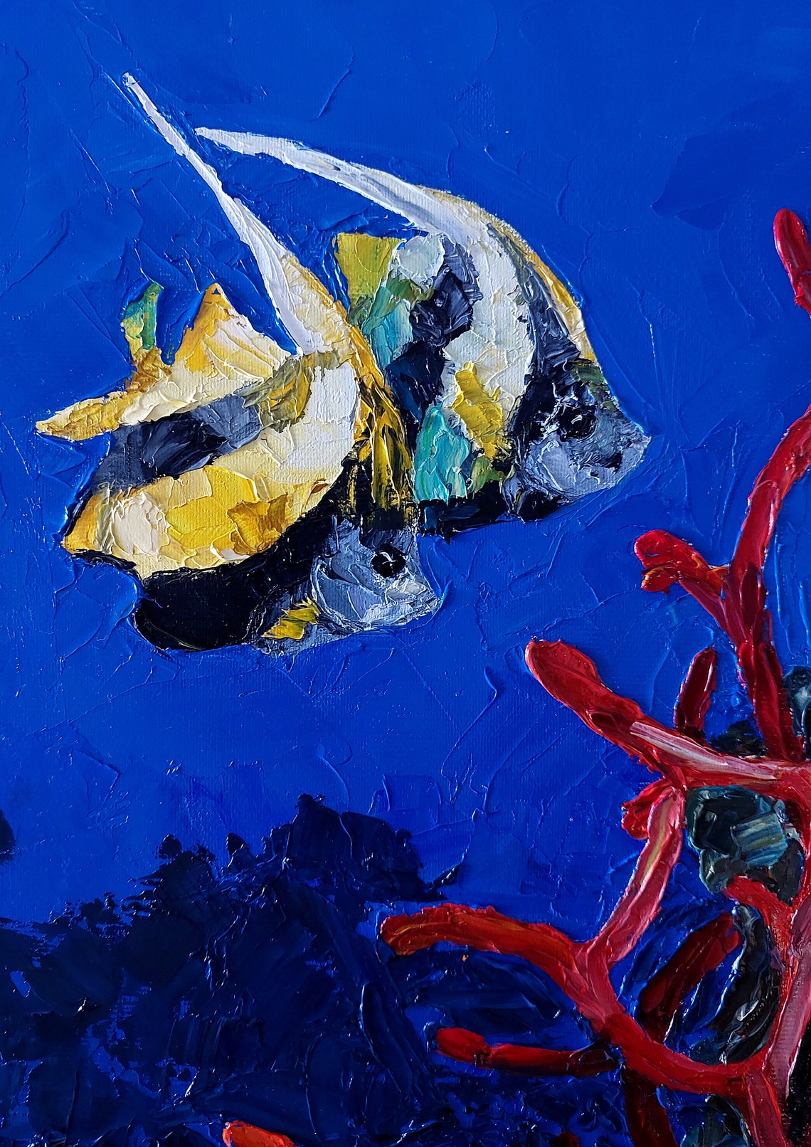 Original Impasto Oil Painting Ocean Oil Painting Underwater Painting Tropical Fish Artwork Under The Sea Coral Reef Fine Art - Image 2