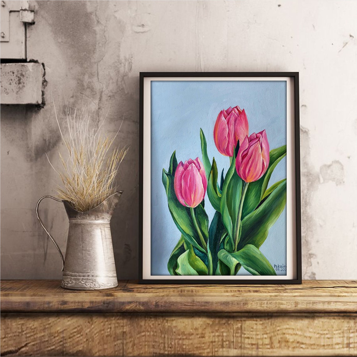 Pink Tulips Trio Oil Painting Spring Flower Botanical Poster - Image 4