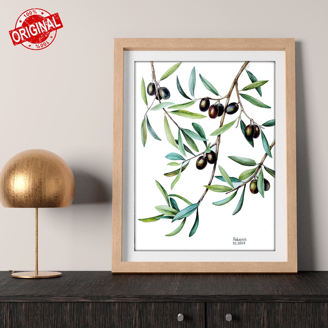 Olive Branch Watercolor Ripe Black Olives Botanical Art Poster - Image 2