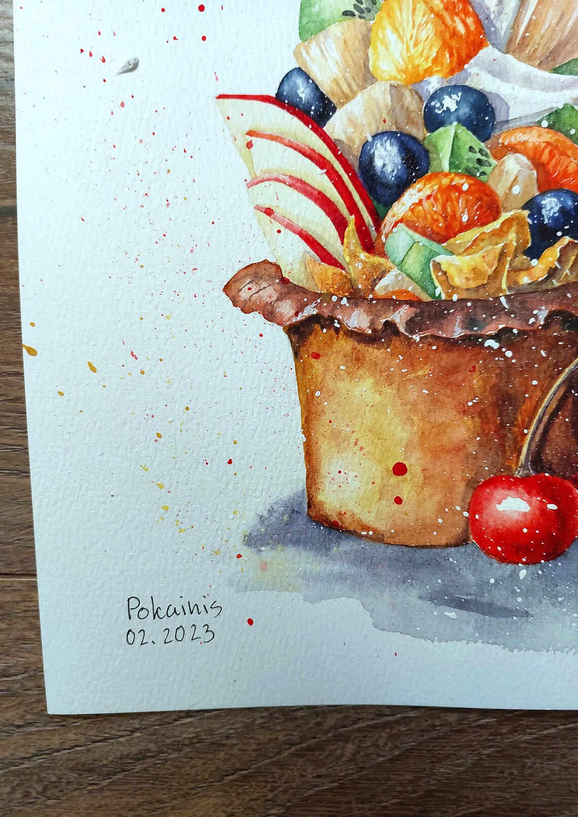 Cupcake Original Watercolor Painting Food Wall Art Fruit Painting Fruit Still Life Painting Cherry Wall Art Kitchen Original Fine Art - Image 4