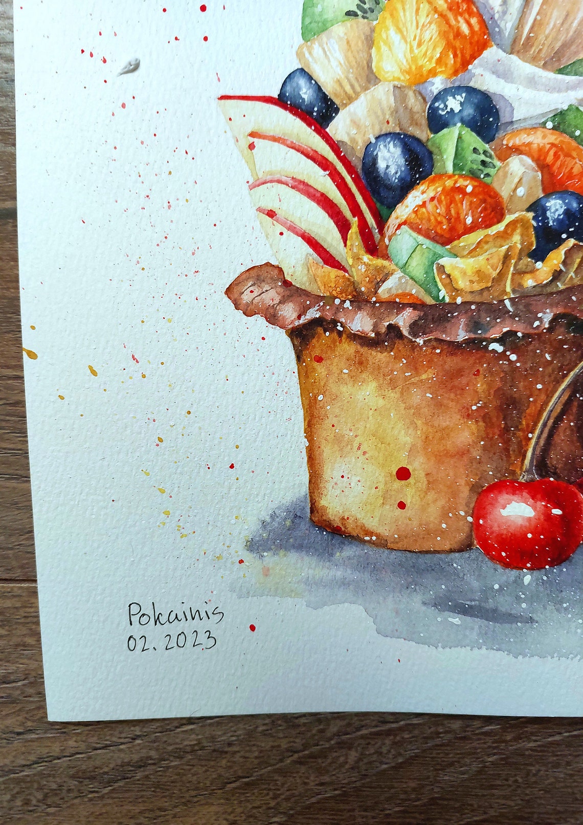Fruit Cup with Apples Berries Kiwi Cherry Dessert Watercolor Poster - Image 4