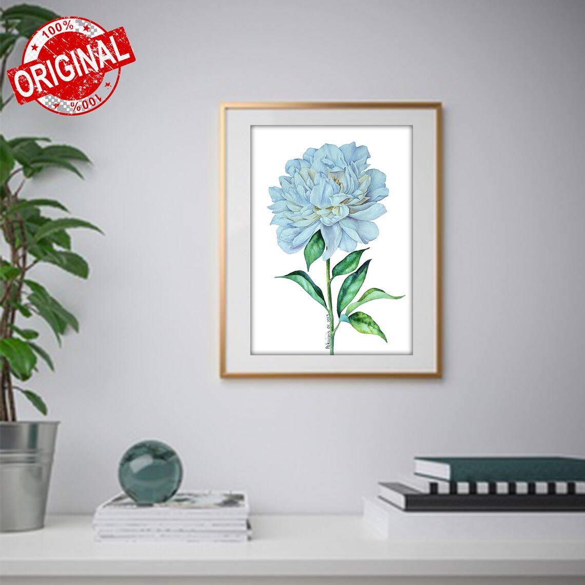 White Peony Watercolor Art Print, Botanical Wall Art - Image 3