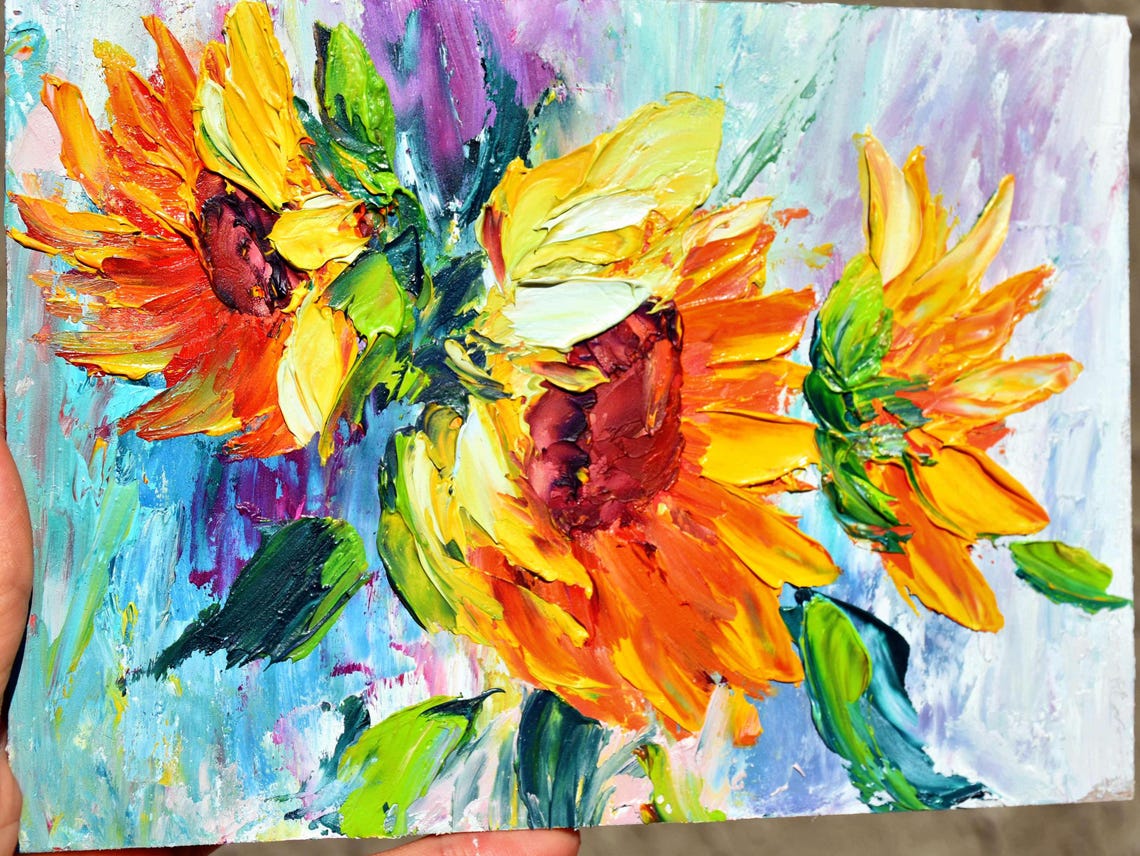 Sunflower Painting Yellow Flowers Art Painting In Oil Framed Painting Miniature Art Art Small Flowers Art Sunflower Art Small Painting Mini