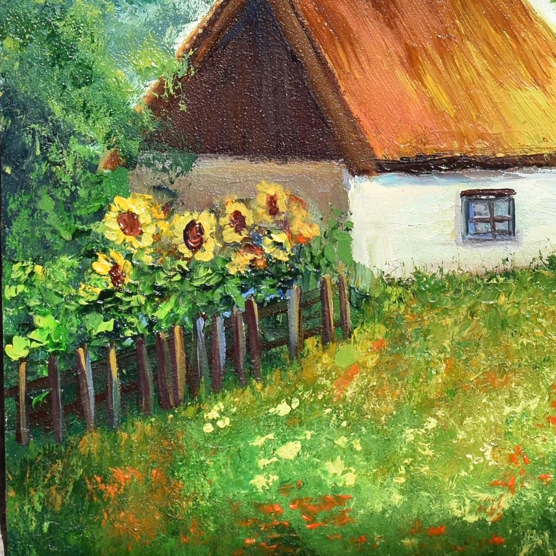Ukrainian Art Landscape Wall Art Ukrainian House Landscape Painting Paintings Of Country Homes Oil Painting Yellow Flowers Paintings Of - Image 2