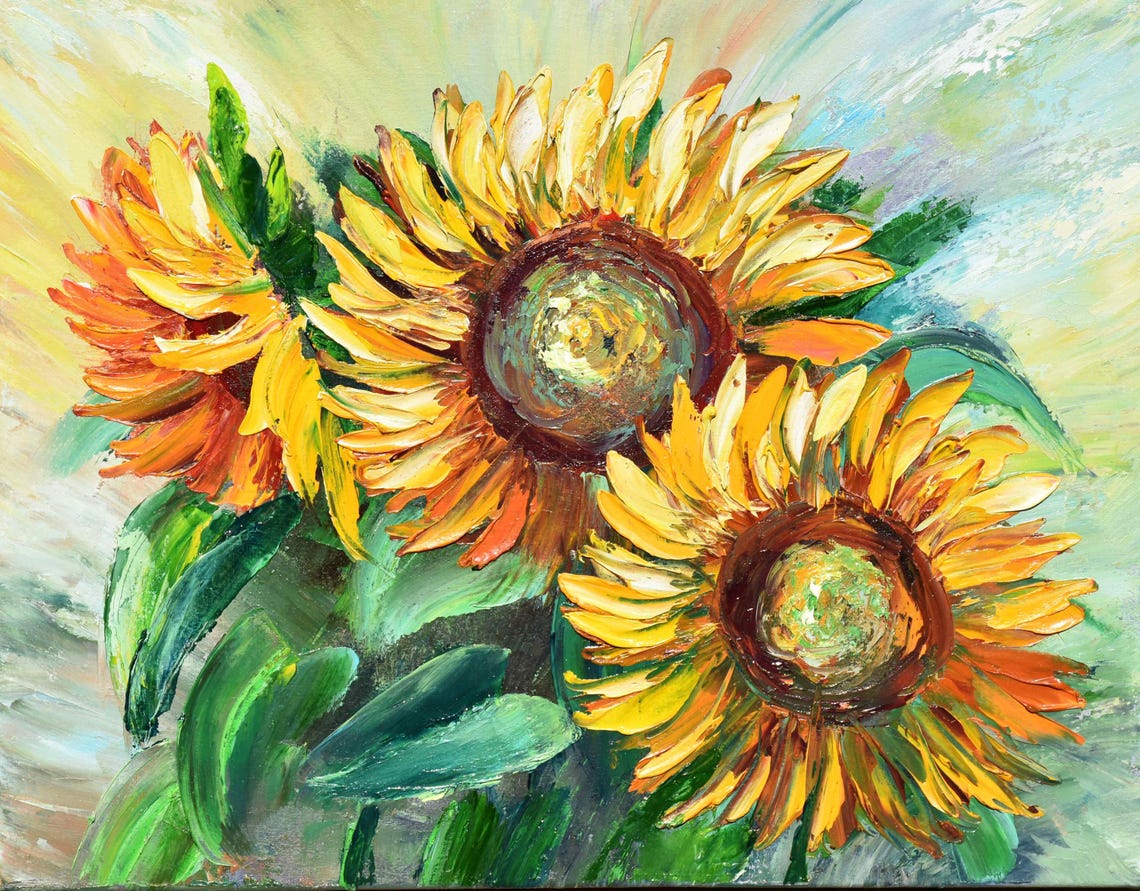 Sunflowers Painting Painting Sunflower Wall Art 3d Oil Painting Knife Art Sunflower Yellow Oil Painting Flower Sunflower Art Flowers