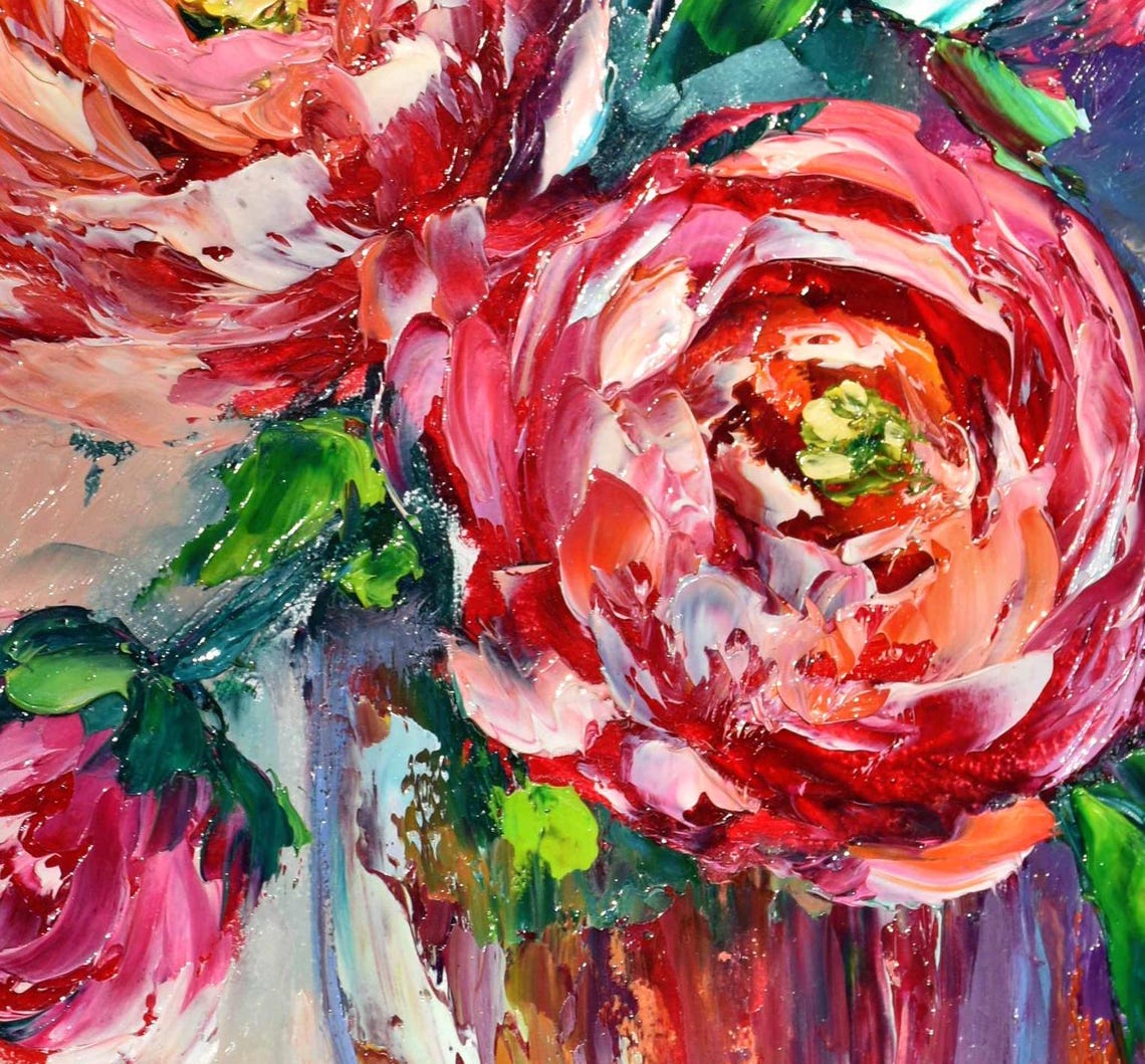 Peonies Painting Red Flower Painting Peonies Art Impasto Original Palette Knife Art Peony Art Flower Oil Painting Peonies Bouquet Art Meadow - Image 2