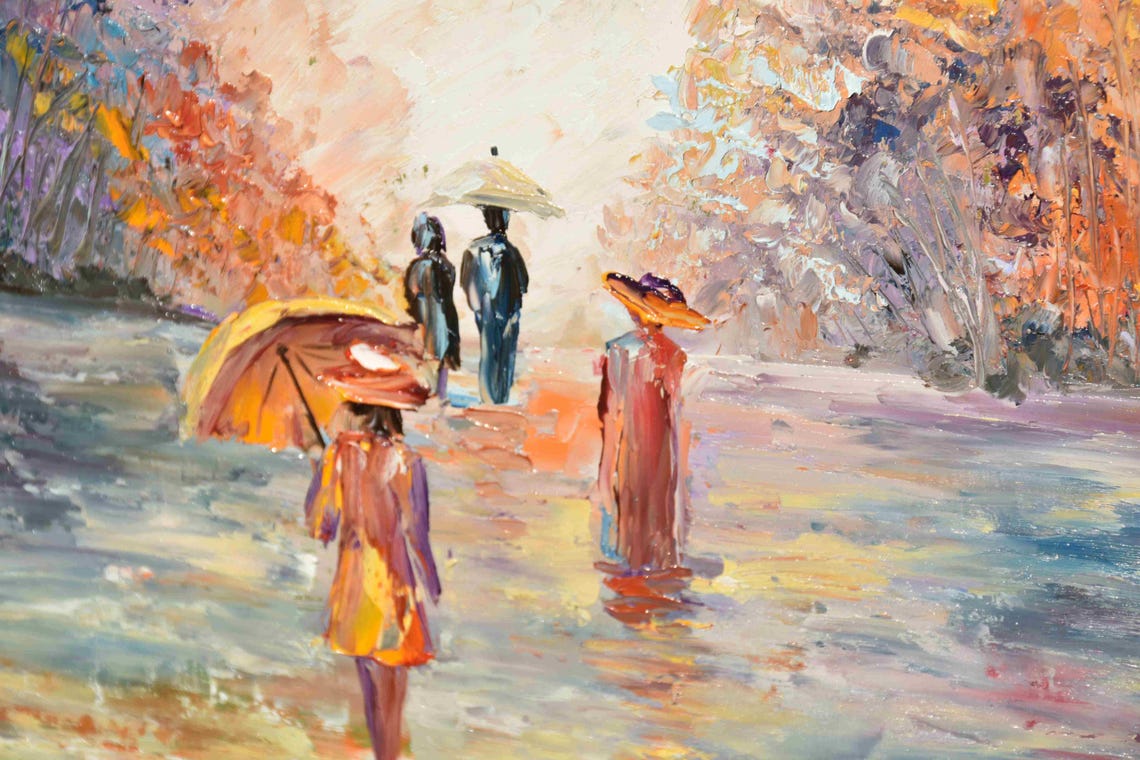 Girl With Umbrella Painting Street Painting Umbrella Art Landscape Oil Cityscape Art People In Love Art People In The Rain Art Girl Painting - Image 5