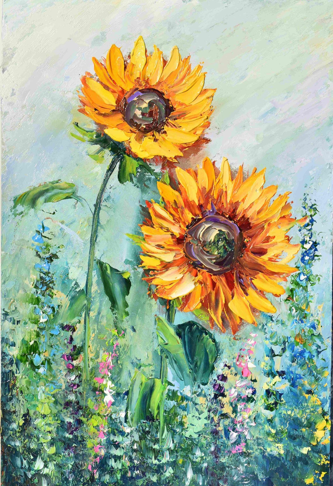 Sunflower Hand Painted Sunflower Wall Art Sunflowers Painting Sunflowers Art Orange Flower Art Landscape Painting Impasto Oil Painting
