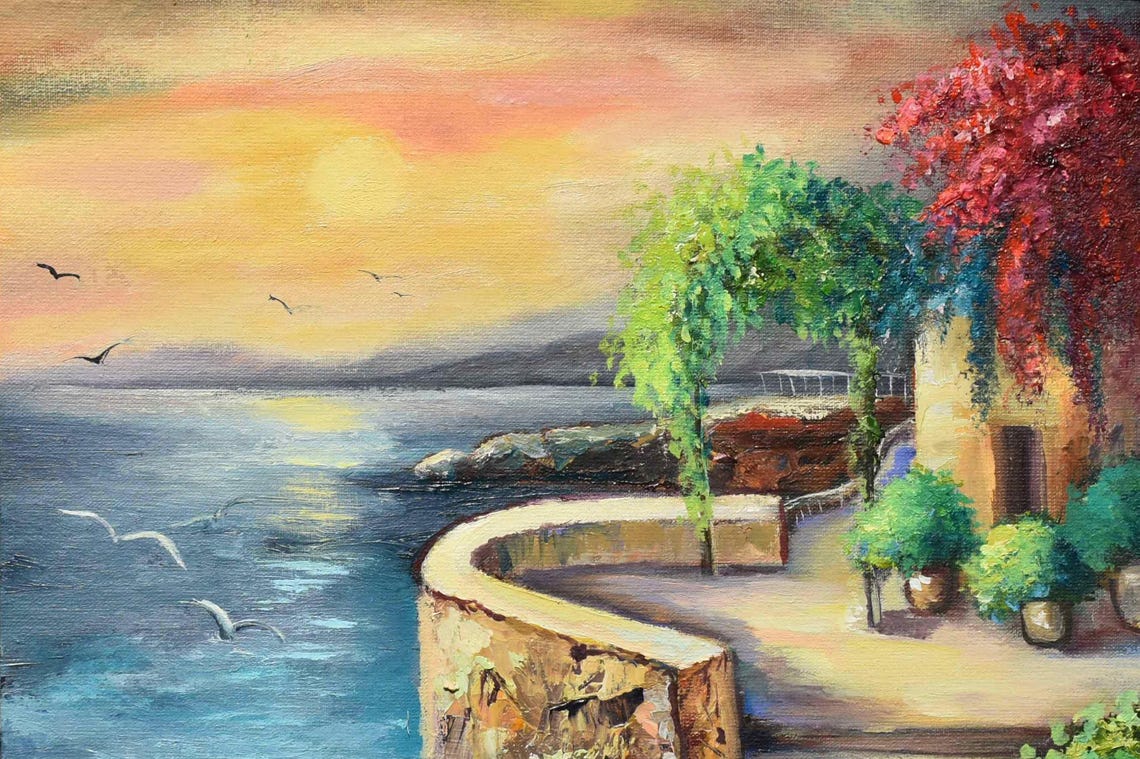 Seascape Painting Art Painting Sea Art Sea Sunset Painting Landscape Tropical Painting Beach Painting Tropical Landscape Original Painting - Image 2