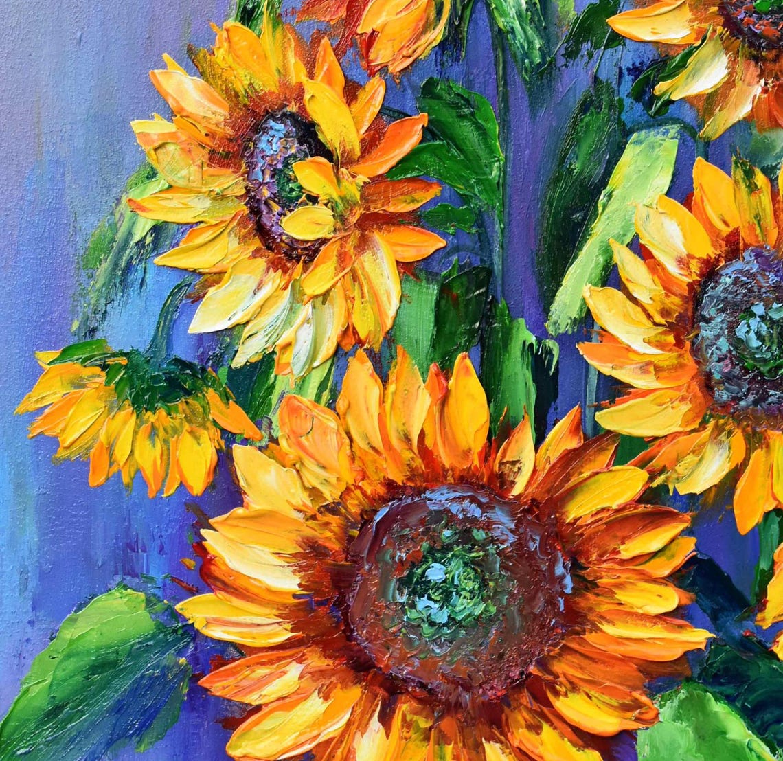 Sunflowers Painting Impasto Painting Sunflower Art Floral Artwork Yellow Flower Art Oil Art Original Floral Art Boho Sunflower Art Colorful - Image 4