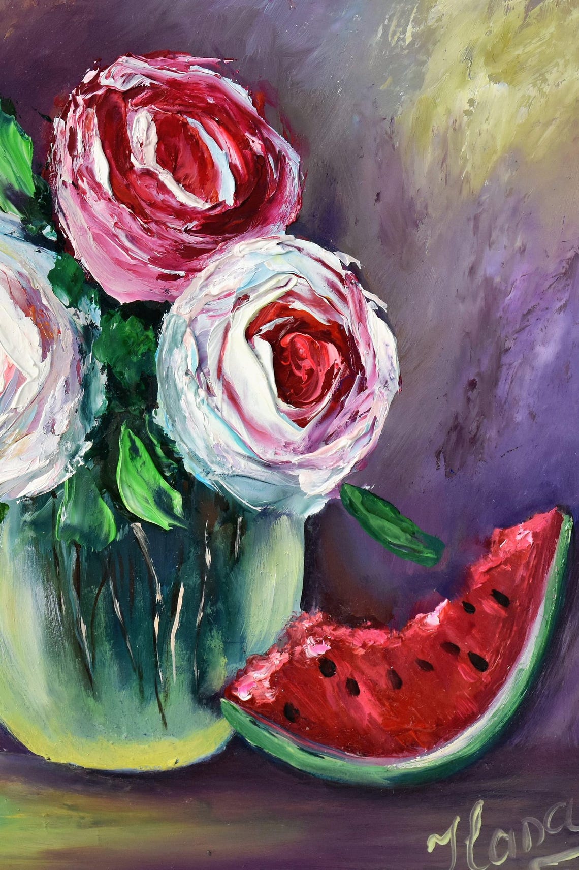 Pink Roses Art Small Wall Art Still Life Painting Pink Floral Wall Art Roses In A Glass Vase Kitchen Still Life Floral Oil Painting Food - Image 4