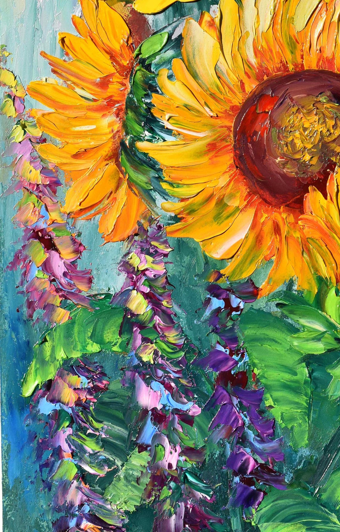 Sunflower Painting Landscape Painting Sunflowers Oil Art Sunflower Art Sunflower Room Decor Yellow Flower Art Lupine Flower Fields Purple - Image 2
