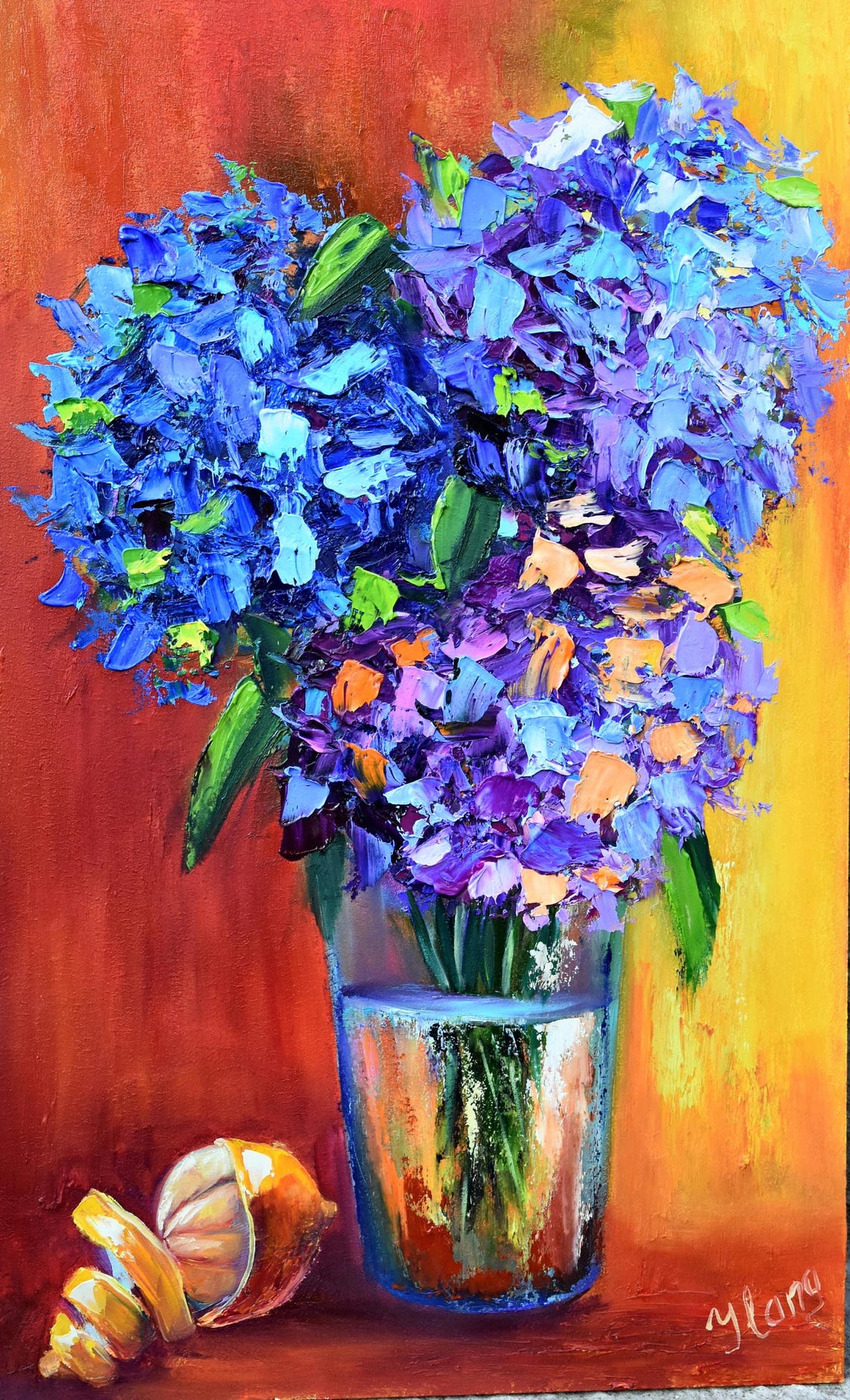 Hydrangea Painting Hydrangea Artwork Floral Original Art Painting Purple Art Flowers Oil Painting Oil Art Impasto Painting Garden Flowers - Image 5