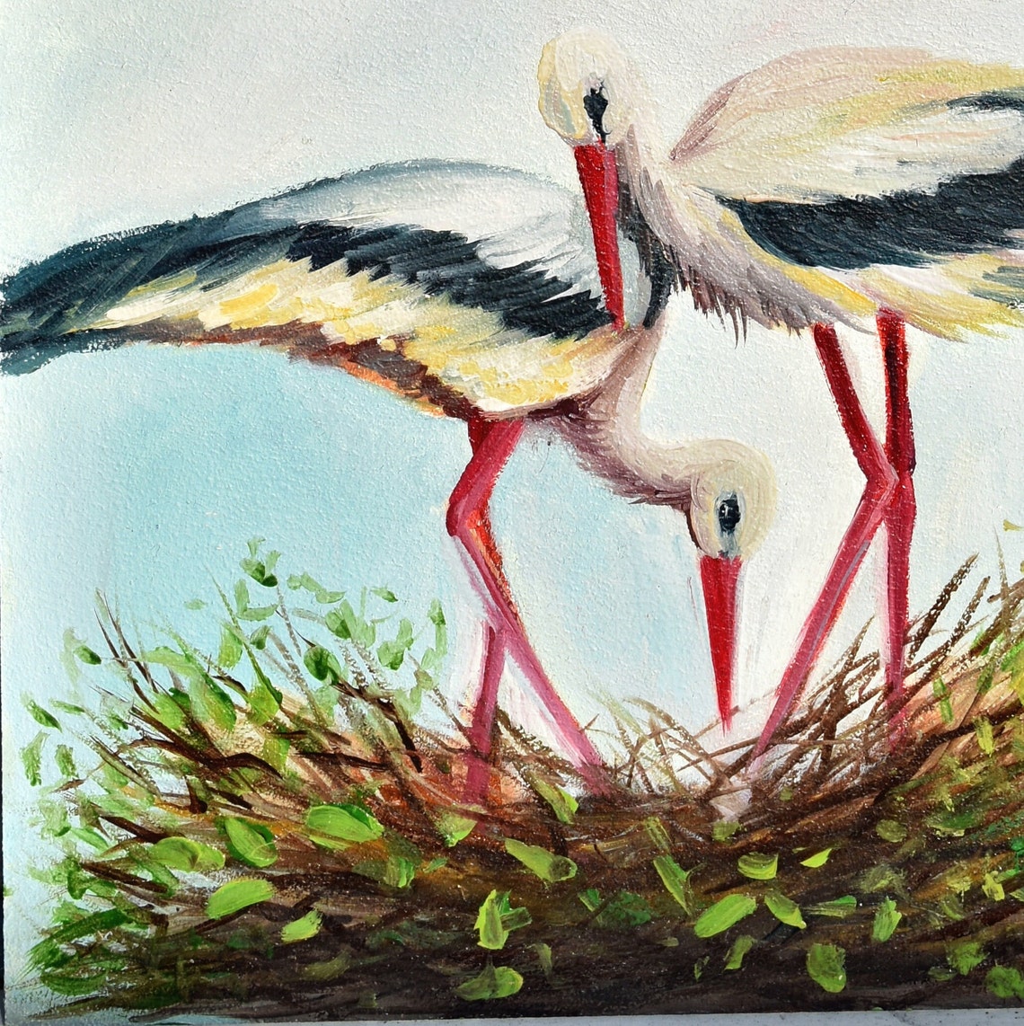 Storks Oil Painting Birds Art Bird Oil Painting Bird Artwork Birds Painting Art Bird Painting Bird Art Painting Miniature Living Room Decor - Image 4
