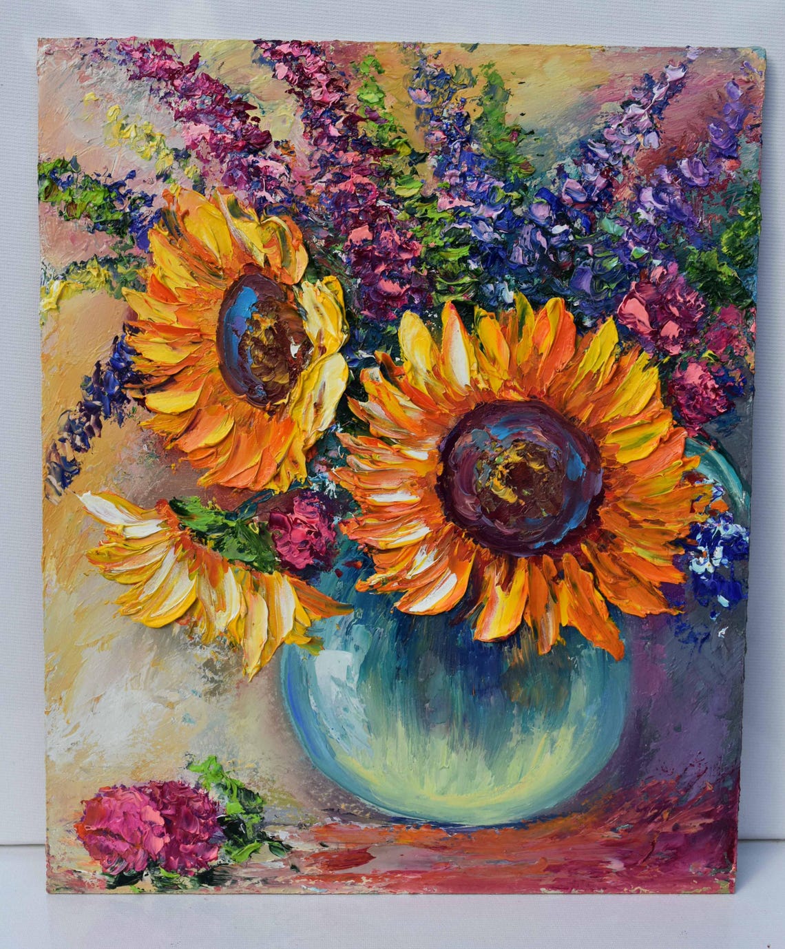 Orange Flower Art Sunflowers Painting Wildflowers Painting Sunflowers Art Still Life Wall Vase Art Impasto Oil Painting Palette Knife Art