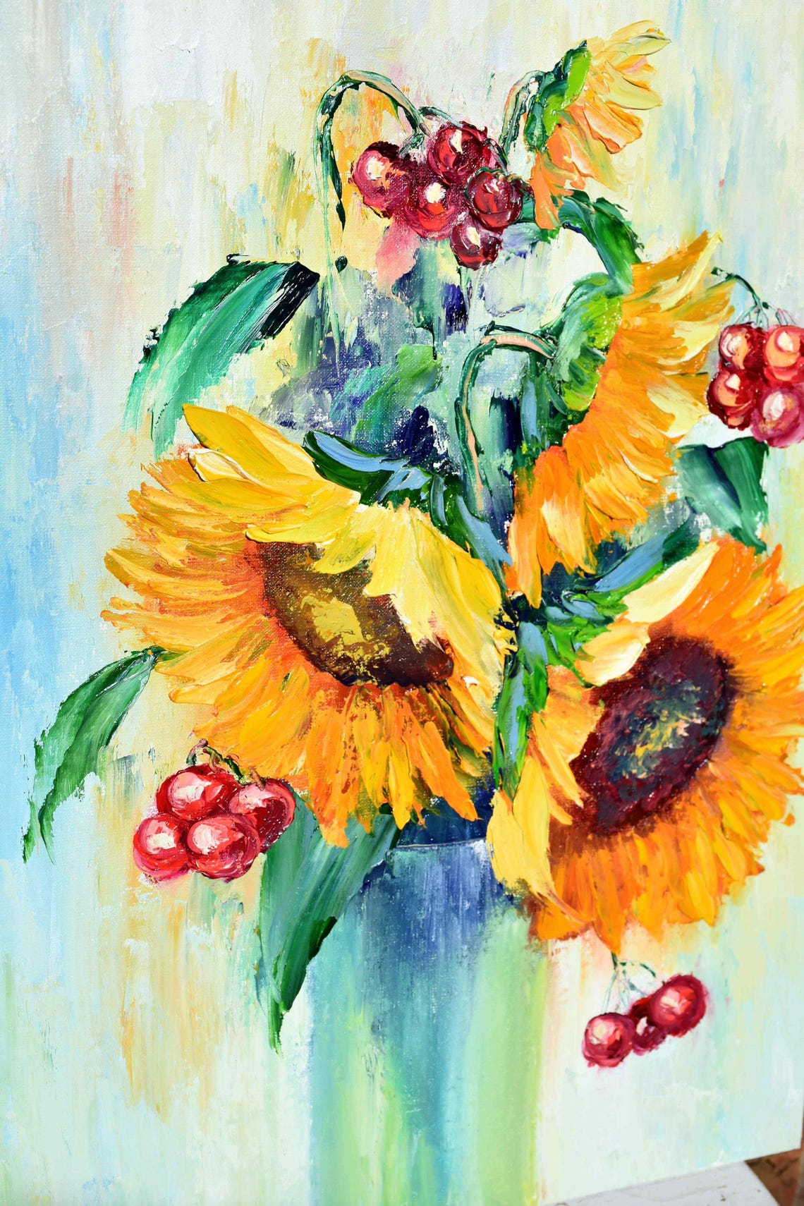 Orange Flowers Sunflower Interior Palette Knife Art Sunflower Wall Art Yellow Sunflower Art Yellow Flower Art Oil Art Abstract Flower Art